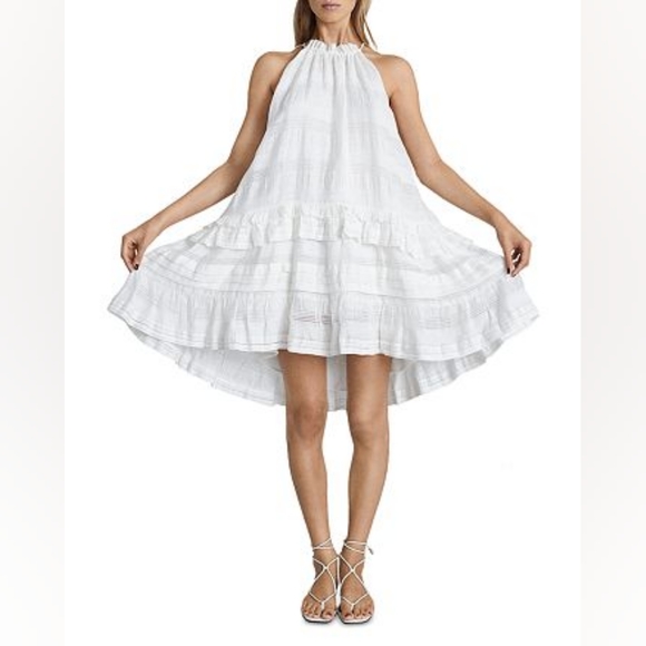 Reiss Gabriella Ruffle High Neck Linen Blend Shift Dress White 8 NWT - Picture 7 of 12